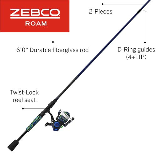 Zebco Roam Spinning Reel and Fishing Rod Combo, Fiberglass Rod, Split ComfortGrip Handle, Soft-Touch Handle Knob, Reversible Retrievee - color: Energy Green/Blue, size: 6-Foot, Size 20 Reel