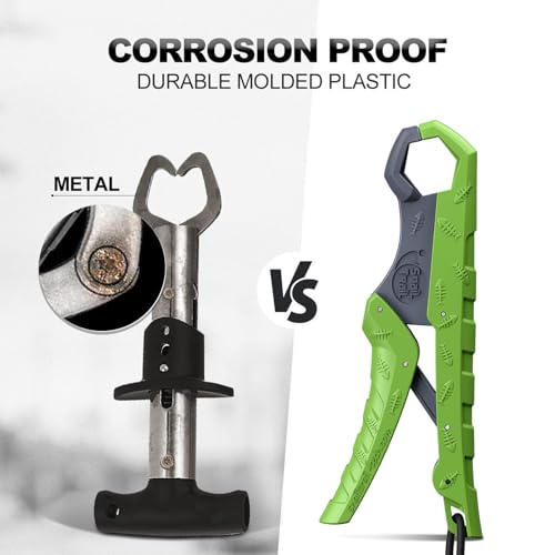 SNAIL TRAIL 7.5'' Floating Fish Gripper, Fishing Grabber | Catfish Mouth Pliers, Caught Bass Holder, Fish Scale Hook Clamp, Saltwater Lip Grip Tool with Lanyard, Gifts for Men - color: Green-gray
