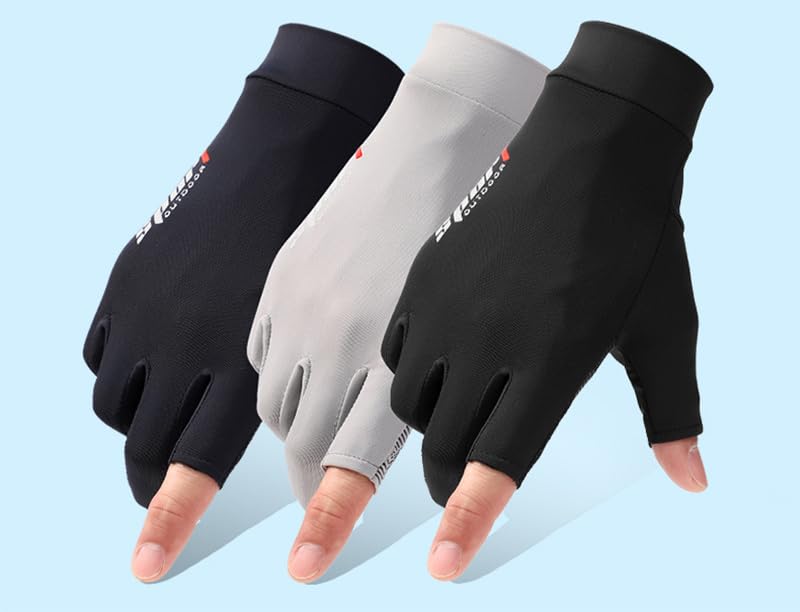 Mealah Lightweight-Fingerless-Gloves for Men - UPF 50+ UV Sun-Protection- Gloves for Fishing Driving Hiking Outdoor - color: Black