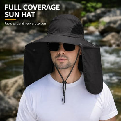 Sun Protection Hat with Neck Flap – 360° Wide Brim Outdoor Fishing Hat, Lightweight Breathable Quick Dry Sun Cap for Hiking, Gardening, Beach Travel – Adjustable Unisex Summer Sun Visor Hat