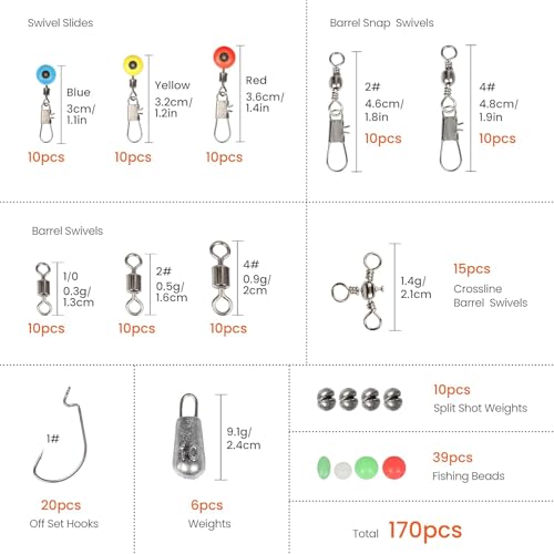 Fishing Accessories Kit, Fishing Set with Tackle Box, Fishing Hooks, Weights, Jig Heads, O-Rings, Barrel Swivels, Fastlock Snaps, Fishing Beads, Space Beans - Freshwater & Saltwater Fishing