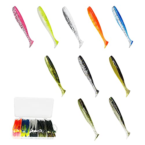 100pcs Paddle Tail Swimbaits Lures, Soft Plastic Fishing Lures Kit, 2.75" Bass Fishing Bait for Freshwater and Saltwater with Box
