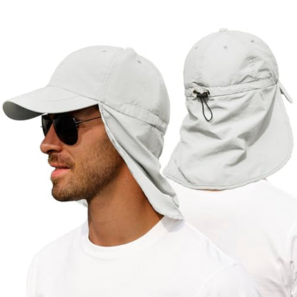 Zando Sun Hats with Neck Flap for Men UPF 50+ Waterproof Baseball Cap Adjustable Breathable Outdoor Hiking Fishing Hat - color: Light Grey