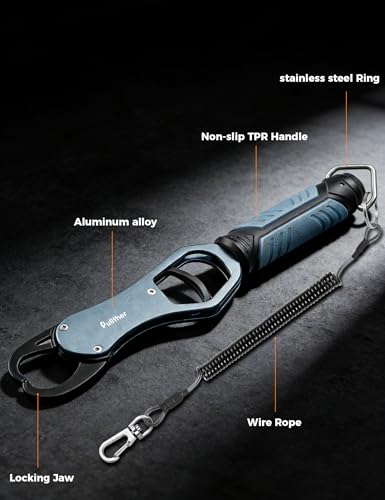 11" Fish Lip Gripper with Scale,Max 40lbs Scale | Aluminium Fish Grabber Tool with Lanyard