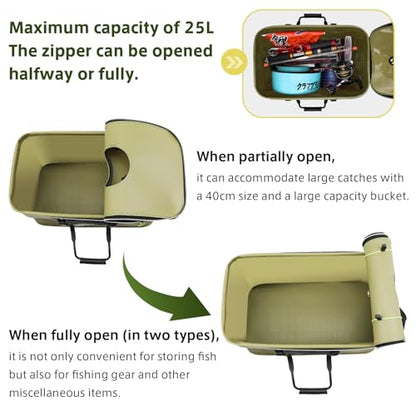SANLIKE Foldable EVA Live Fish Bucket 35-45CM Leakproof Fishing Bait Pail | Leakproof EVA, 3 sizes. Strap, tackle pocket & mesh lid. Easy clean, dual colors for kayak bank fishing