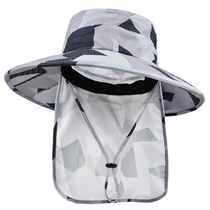 Sun Hats for Men Women Fishing Hat UPF 50+ Breathable Wide Brim Bucket Hats Summer UV Protection Safari Hat with Neck Flap - color: Camo Light Grey