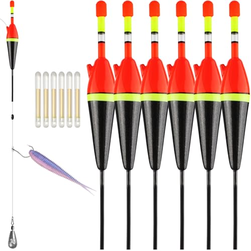 Dovesun Light Up Bobbers Night Fishing Slip Bobbers for Fishing Bobbers Floats Pcs with Glow Sticks Pcs for Catfish Crappie 6PCS - size: 3/8oz-10g-6pcs