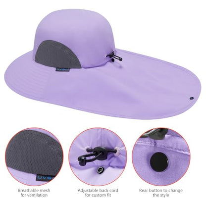 UPF 50+ Foldable Sun Hats Wide Brim with Large Neck Flap for Men Women UV Protection Gardening Fishing Beach Hat - color: Pale Lavender