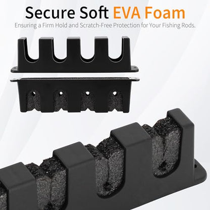 Fishing Rod Holder Wall Mount, EVA Foam Rod Stands for Fishing Rods, Vertical/Horizontal Storage Rack, 4 Rod Capacity for Family Wall Garage Storage - size: 4 rods