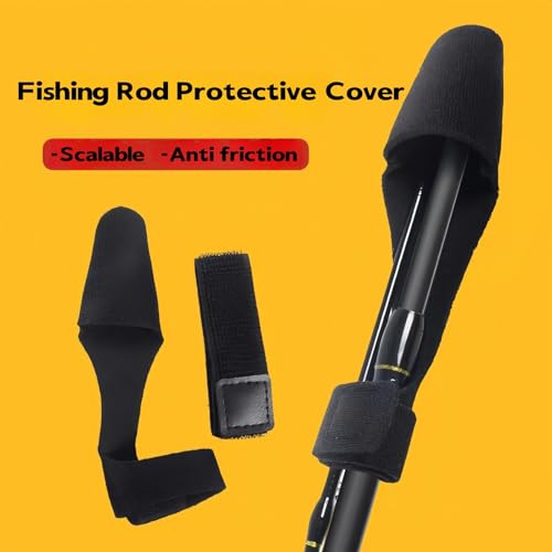 Fishing Rod Protector Sleeve, 3 Pack | High Elastic Strap, Rod Tip Cover and Sleeve, With Tie Straps - color: Black