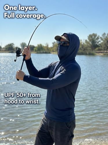 3 Pack Mens Sun Protection Fishing Hoodie with Face Mask UPF 50+ Long Sleeve Compression Work Shirt Quick Dry - color: Compression-3pack--black+blue+grey, size: Small