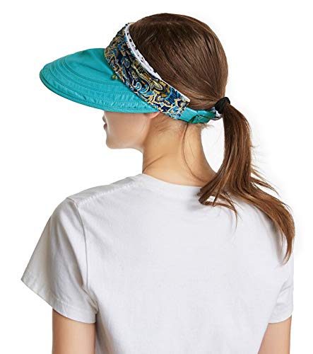 icolor Women Sun Hat UPF 50+ Sun Protection Hat Summer Outdoor Neck Shield Flap Visor Hat Ponytail Hats Wide Brim Beach Hat - color: Sky Blue