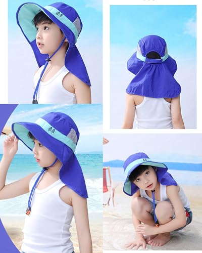Kids Sun Hat Neck Flap UPF 50+ Quick-Dry Wide Brim Breathable Fishing Beach Hat for 6-12T Boys Girls Summer