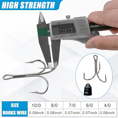 Classic Treble Hooks,20pcs Large Treble Fishing Hooks Saltwater Treble Hooks Silver Big Game Triple Barbed Fish Hooks Saltwater Fishing Hooks Size 4/0 6/0 7/0 8/0 10/0 - size: 20pcs-4/0