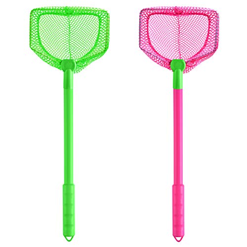 Coopay 2 Pieces Butterflies Kids Fishing Net Catching Bug Floating Bait Beach Nets for Outdoor Playing - color: Rose Red + Green
