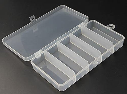 Jilukibo 3 Pack 5 Grid Clear Plastic Fishing Tackle Accessory Box Container, Clear Tiny Fishing Lure Bait Hooks Storage Box for Jewelry Making Organizer (7.08 x 3.74 x 1.18inch)