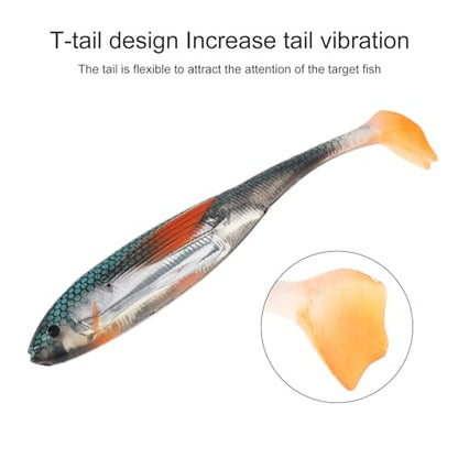 6pcs Fishing Soft Lure Plastic Bait T Tail, Paddle Tail Swimbaits Artificial Bait, Minnow Lures for Bass Pike Trout Perch Fishing Accessory for Saltwater Freshwater
