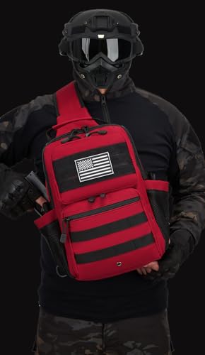 Tactical Sling Backpack Holster Range Shoulder Bag 15L Crossbody Bag Water Bottle Holder Radio Pouch 6 Elastic Slots - color: Red