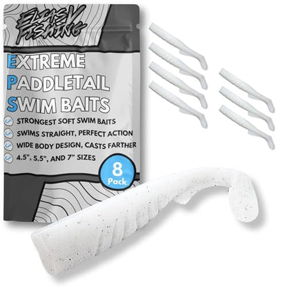 Extreme Paddle Tail Swim Baits - Soft Plastic Swimbaits, Premium Paddle Tail Swimbaits for Bass Fishing, Great Action Lifelike Saltwater Soft Swimbait Shad Lure - color: White, size: 5.5"