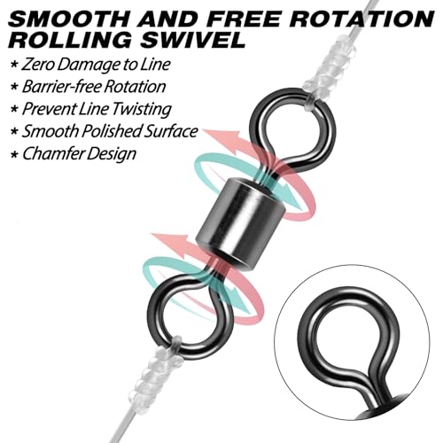 Alwonder Fishing Barrel Swivels, 40 to100-Pack Swivels Fishing Tackle Freshwater Saltwater Swivel Rolling Swivel Heavy Duty Stainless Steel Lures Leaders Line Connectors Terminal Tackle - size: #2(95LB)-100 Pack