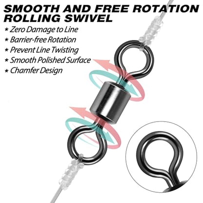 Alwonder Fishing Barrel Swivels, 40 to100-Pack Swivels Fishing Tackle Freshwater Saltwater Swivel Rolling Swivel Heavy Duty Stainless Steel Lures Leaders Line Connectors Terminal Tackle - size: #1/0(132LB)-80 Pack