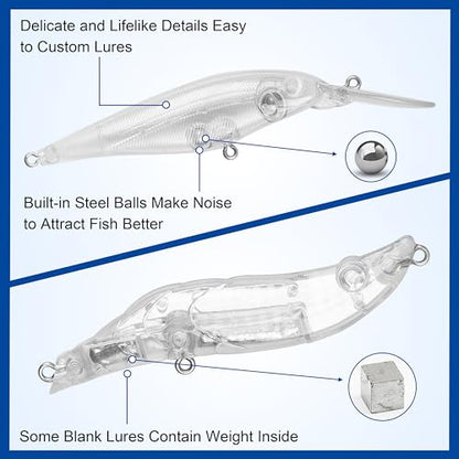 Unpainted Fishing Lures Making Kit, 286pcs DIY Lure Blank Crankbaits Minnow Hard Bait Set with Treble Hooks,Split Rings,3D Eyes,Fishing Lure Stickers Pliers DIY Fishing Tackle - style: 290pcs Kit