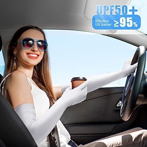 Jecery 2 Pairs UV Long Sun Gloves Women's Sunblock Driving Gloves Non Slip Full Finger Arm Sun Protective for Outdoor Sports - color: Black, White