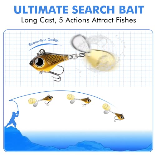 TRUSCEND Vibespinner Easy Catch Fishing Lures with BKK Hooks, Tail Spinner Baits with 4 Actions, Vibrating Swimming Flashing & Jigging for More Bites, Spoon Lures for Bass Trout Crappie Walleye Pike - color: A3-1/2oz-14g