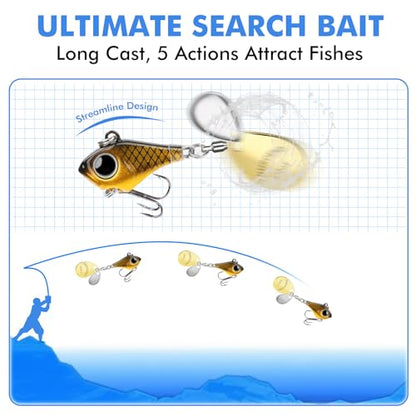 TRUSCEND Vibespinner Easy Catch Fishing Lures with BKK Hooks, Tail Spinner Baits with 4 Actions, Vibrating Swimming Flashing & Jigging for More Bites, Spoon Lures for Bass Trout Crappie Walleye Pike - color: A3-1/2oz-14g