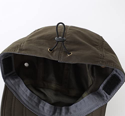 Connectyle Mens Foldable UV Protection Sun Hat with Removable Neck Flap Outdoor Adventure Sun Cap for Fishing Hiking Safari - color: Army Green