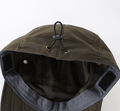 Connectyle Mens Foldable UV Protection Sun Hat with Removable Neck Flap Outdoor Adventure Sun Cap for Fishing Hiking Safari - color: Army Green