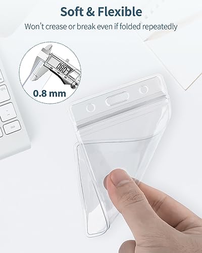 Pawfly 6 Pack Waterproof Badge Holders for Work Travel Cards | Six waterproof clear card sleeves with heavy-duty resealable zips protect IDs, credit cards and key cards for travel - style: 6 Pcs (Vertical)