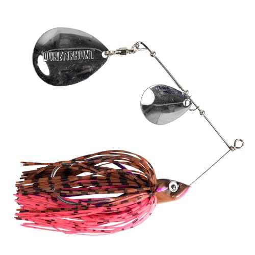 Lunkerhunt Spinner Baits for Bass Fishing with Skirt Jig | Double Willow Leaf Metal Blade Spinning Fishing Lure Bait Emits High Vibration Attracts and Cast Big Fish | Effective Swim Bass Jigs Plastic - color: Moss
