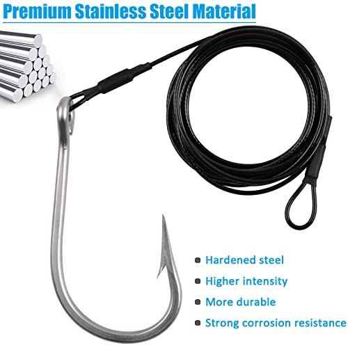 Fishing Shark Rigs Surf Fishing Stainless Steel Cable Leader Wire with Tuna Shark Hooks Saltwater Fishing Deep Sea Hooks Big Fish Shark Leader Rig - size: 6/0-2PCS
