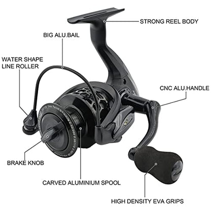 Fishdrops Spinning Fishing Reels 12+1BB Ultra Lightweight Carved Aluminum Spool Reels Affordable Smooth Spinning Reels - size: Size5000