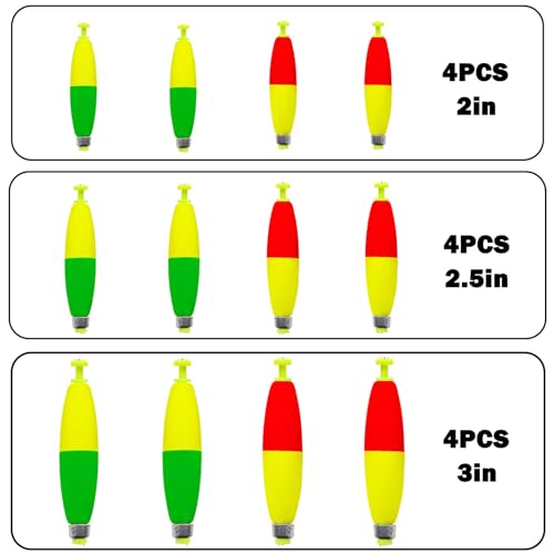 12 Pcs Fishing Bobbers Floats,Snap-on Fishing Bobber Fishing Float Corks Weighted Bobbers for Fishing Crappie Panfish Bluegill Trout - size: Cigar