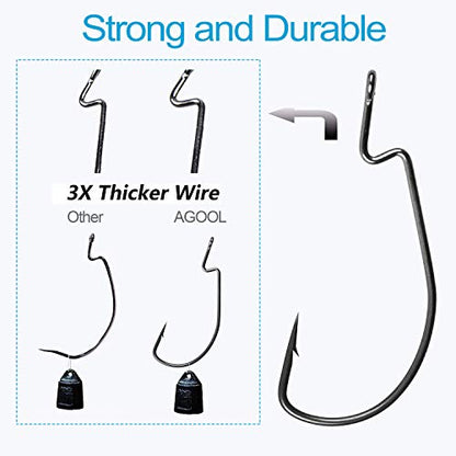 Bass Fishing Hooks 3X Strong Offset EWG Worm Hooks Jigs for Soft Plastic Bait Bass Trout Texas Rig 1-5/0 - size: 150PCS-5/0