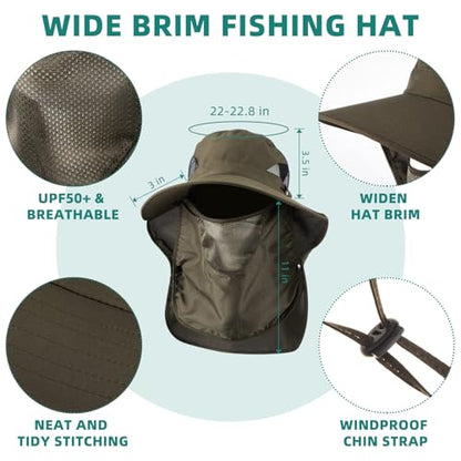 Cuffbow 3 Pcs Sun Hat for Men Women with Neck Flap Breathable Wide Brim Bucket Hat UV Protection UPF 50+ Fishing Hiking - color: Dark Gray, Gray, Army Green