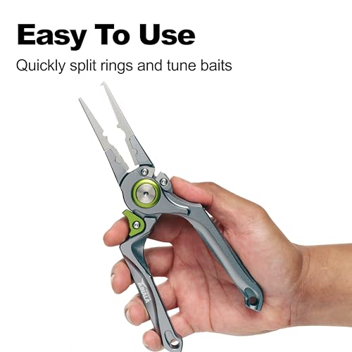 8 Inch Fishing Pliers, Cut Braided and Fluorocarbon Lines, Hook Remover, Lockable, Split Ring, Multi Tool, Ocean Fishing, Fly Fishing, Ice Fishing, Hard Rubberized Sheath, Gift for Fisherman