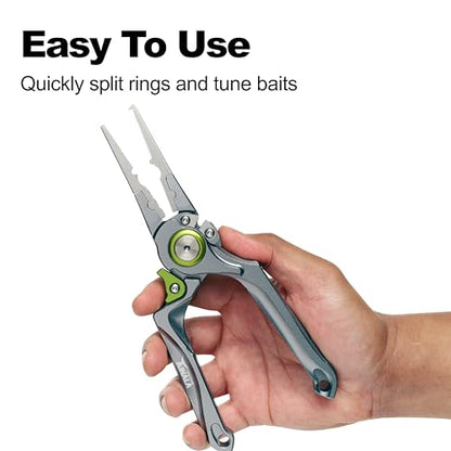 8 Inch Fishing Pliers, Cut Braided and Fluorocarbon Lines, Hook Remover, Lockable, Split Ring, Multi Tool, Ocean Fishing, Fly Fishing, Ice Fishing, Hard Rubberized Sheath, Gift for Fisherman