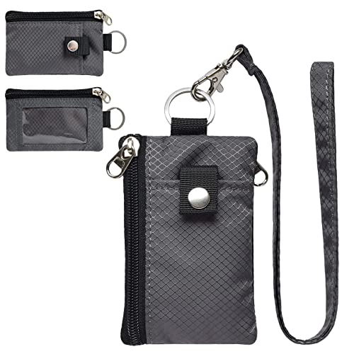 CHENSPRX Minimalist RFID Blocking Small Wallet with ID Window,WaterResistant Zip Id Case Wallet with Lanyard Keychain for Cards,Cash,Travel,Women,Men - color: DarkGrey