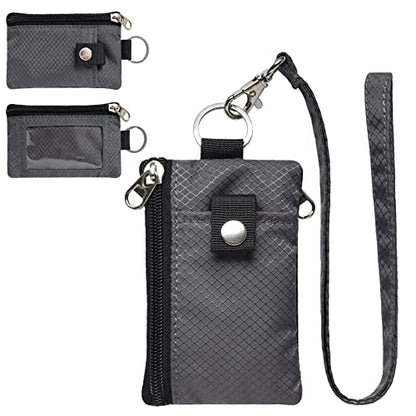 CHENSPRX Minimalist RFID Blocking Small Wallet with ID Window,WaterResistant Zip Id Case Wallet with Lanyard Keychain for Cards,Cash,Travel,Women,Men - color: DarkGrey