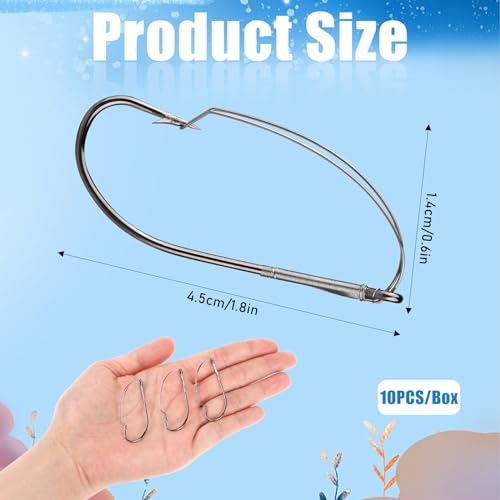 10 Pcs Weedless Wacky Rig Hooks Bass Fishing Hooks for Wacky Rigging Worm Lure Long Neck Hooks Anti-Hanging Bottom Mouthguard Fish Hook for Wacky Rigging Worm Lure 2/0