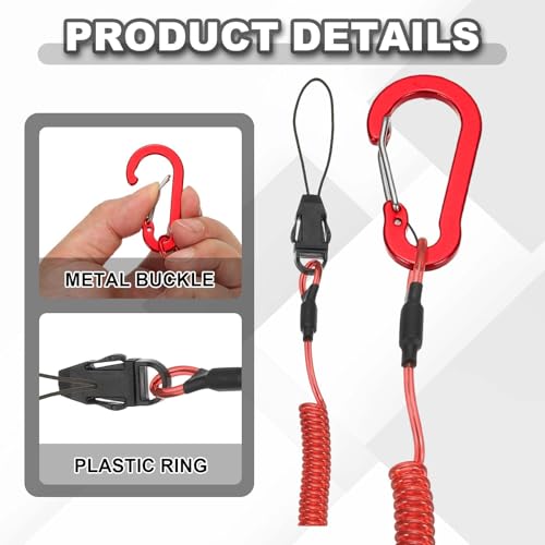 PATIKIL Coiled Lanyards with Buckle Retractable Safety Ring and Quick Release Detachable Buckle for Fishing Equipment - color: Red, size: 59 Inch