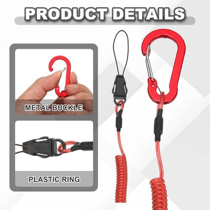 PATIKIL Coiled Lanyards with Buckle Retractable Safety Ring and Quick Release Detachable Buckle for Fishing Equipment - color: Red, size: 59 Inch