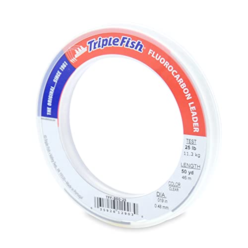 Triple Fish 100% Fluorocarbon Fishing Leader - Clear Invisible Strong and Heavy Duty Highly Abrasion Resistant, Fast Sinking Freshwater & Saltwater - style: 25 Lb, 50 Yd Bracelet