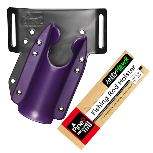 JettyHawk Fishing Rod Hip Holster, Hands-Free Quick-Draw Holder, Fits 1.5-2" Pole, for Spinning, Baitcaster, Centerpin & Surf Rods, Wading & MOLLE Belts - color: Purple