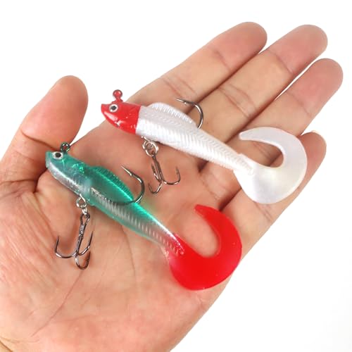Soft Fishing Lures for Bass: Premium Pre-Rigged Jig Head Paddle Tail Swimbaits for Freshwater and Saltwater - color: 12pcs curled tail