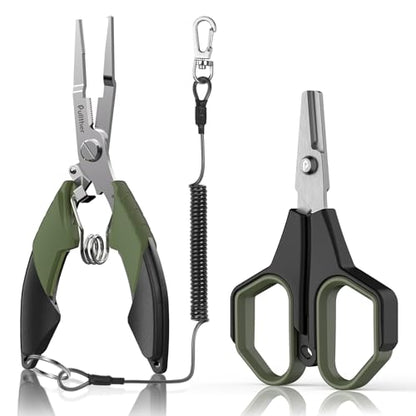 Fishing Tools Kit, Fishing Pliers,Fishing Scissors, Fishing Line Cutter for Braided Fishing Line,Fishing Gear with Lanyard - color: 6.5"Fishing Pliers Green