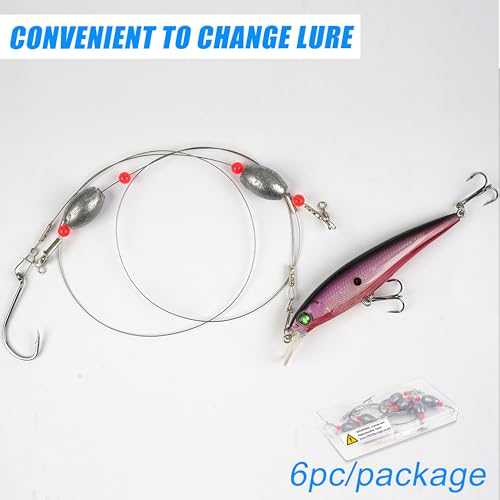 Egg Fishing Sinker Weight Rigs, 6pcs Flounder Rig Saltwater Bottom Rigs Stainless Steel Wire Leader with Egg Sinker Catfish Carolina Rigs Fishing Ready Rigs for Trout Drum Redfish Fishing - size: 1oz_6pcs